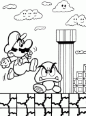 coloring picture of Mario jumps on a  mushroom